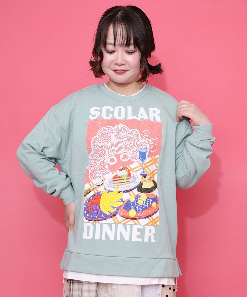 スカラーちゃんの夕食柄レイヤード風配色プルオーバー-10