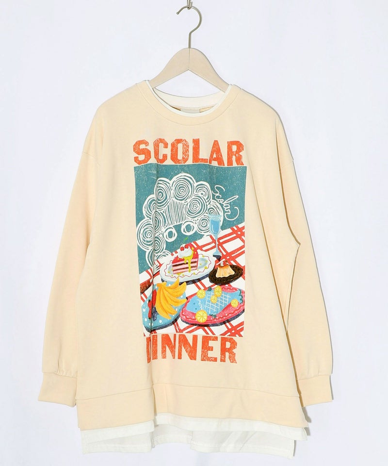 スカラーちゃんの夕食柄レイヤード風配色プルオーバー-16