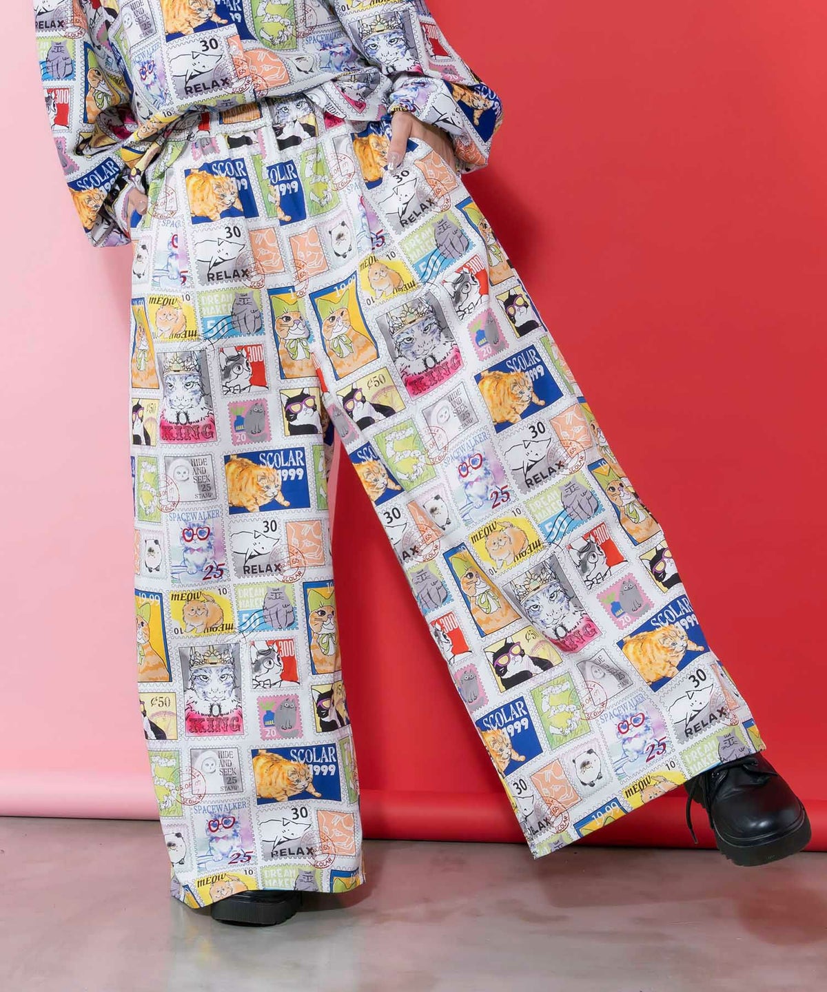 わんorにゃんスタンプ柄 バイオ加工パンツ-3