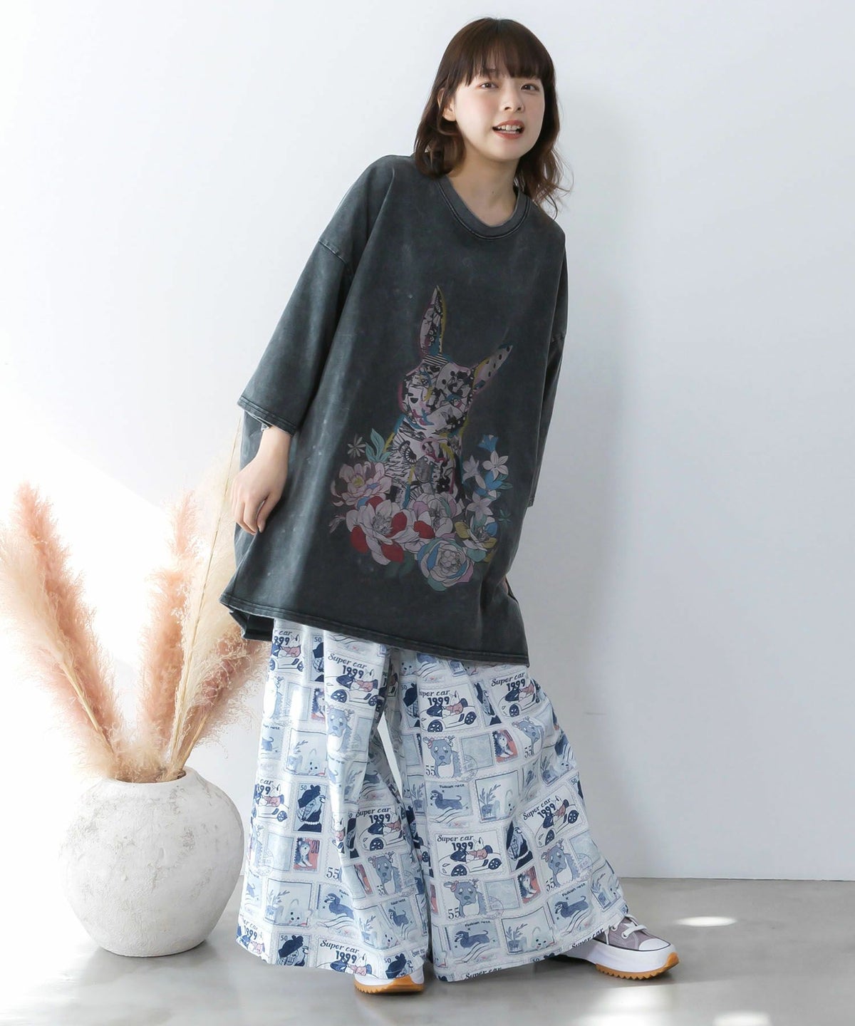 わんorにゃんスタンプ柄 バイオ加工パンツ-9