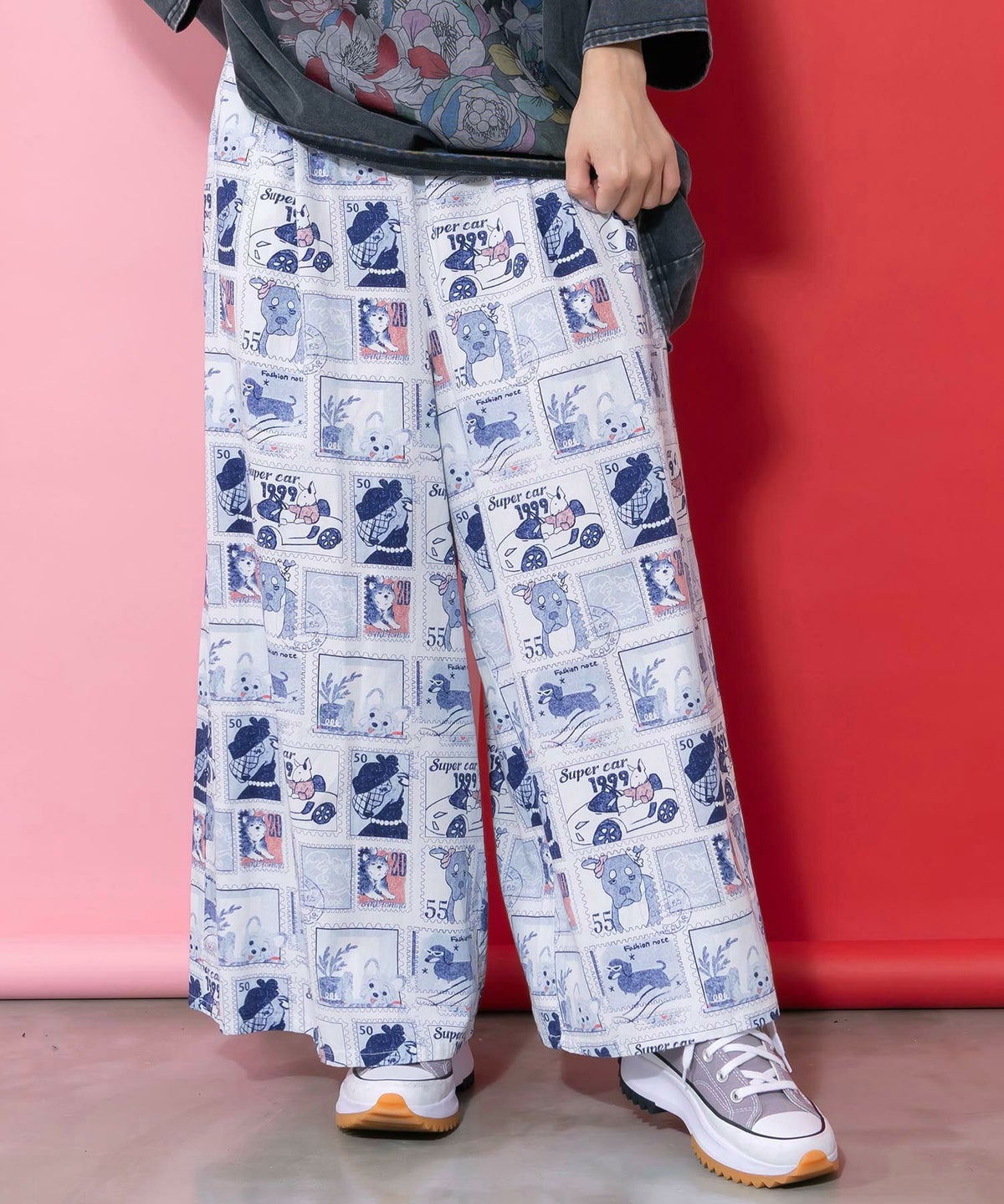 わんorにゃんスタンプ柄 バイオ加工パンツ-11