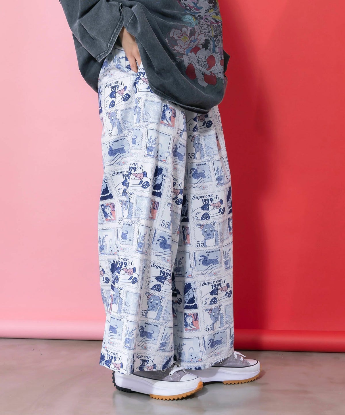 わんorにゃんスタンプ柄 バイオ加工パンツ-15