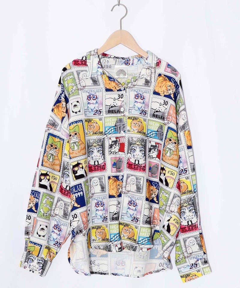 わんorにゃんスタンプ柄 ワッシャーシャツ-8