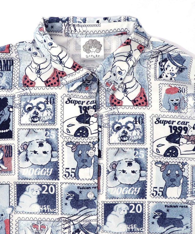 わんorにゃんスタンプ柄 ワッシャーシャツ-12