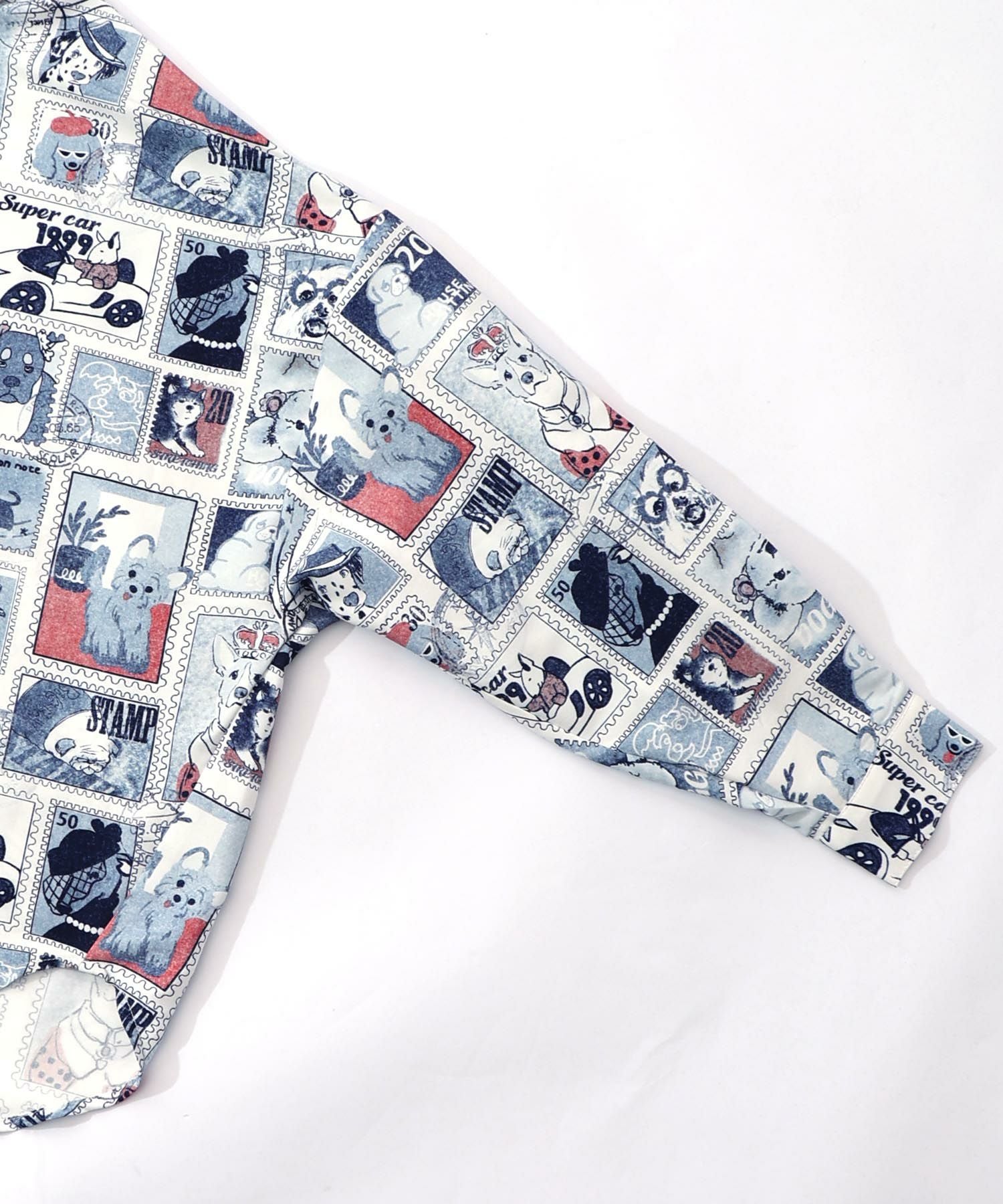 161605：わんorにゃんスタンプ柄 ワッシャーシャツの通販-ScoLar