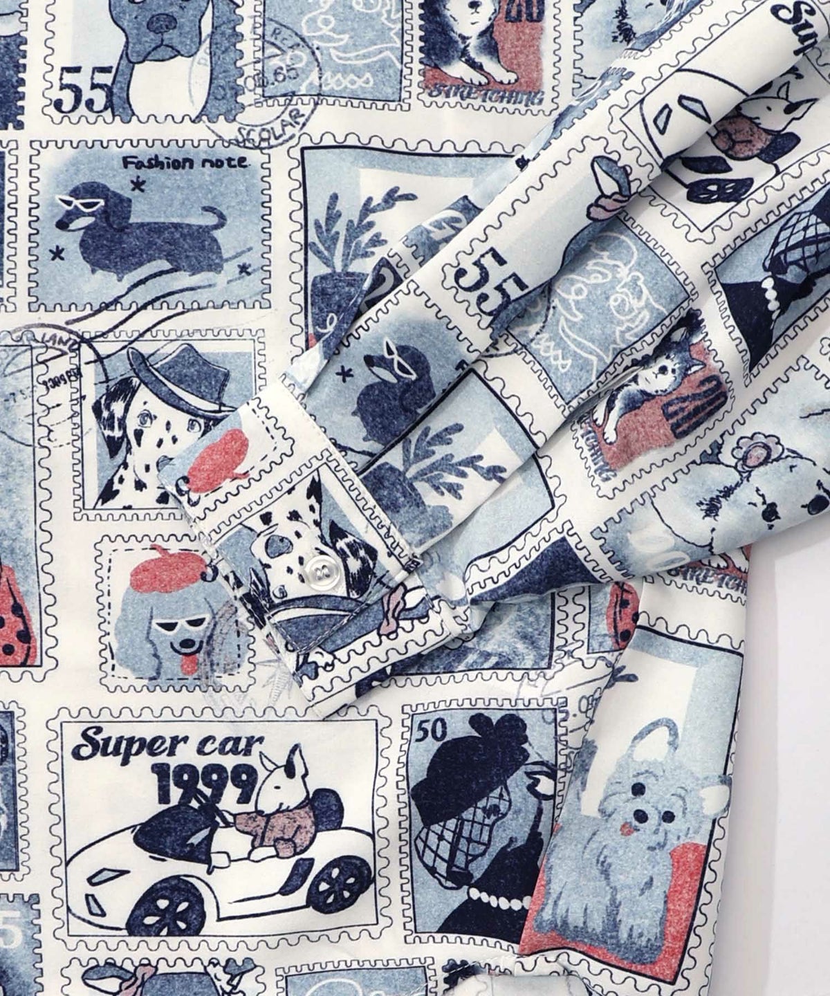 わんorにゃんスタンプ柄 ワッシャーシャツ-14