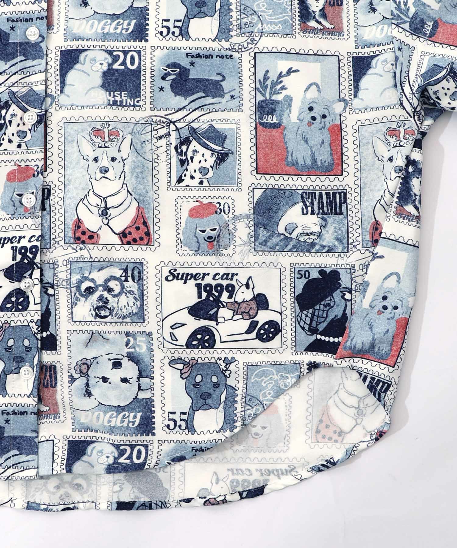 161605：わんorにゃんスタンプ柄 ワッシャーシャツの通販-ScoLar