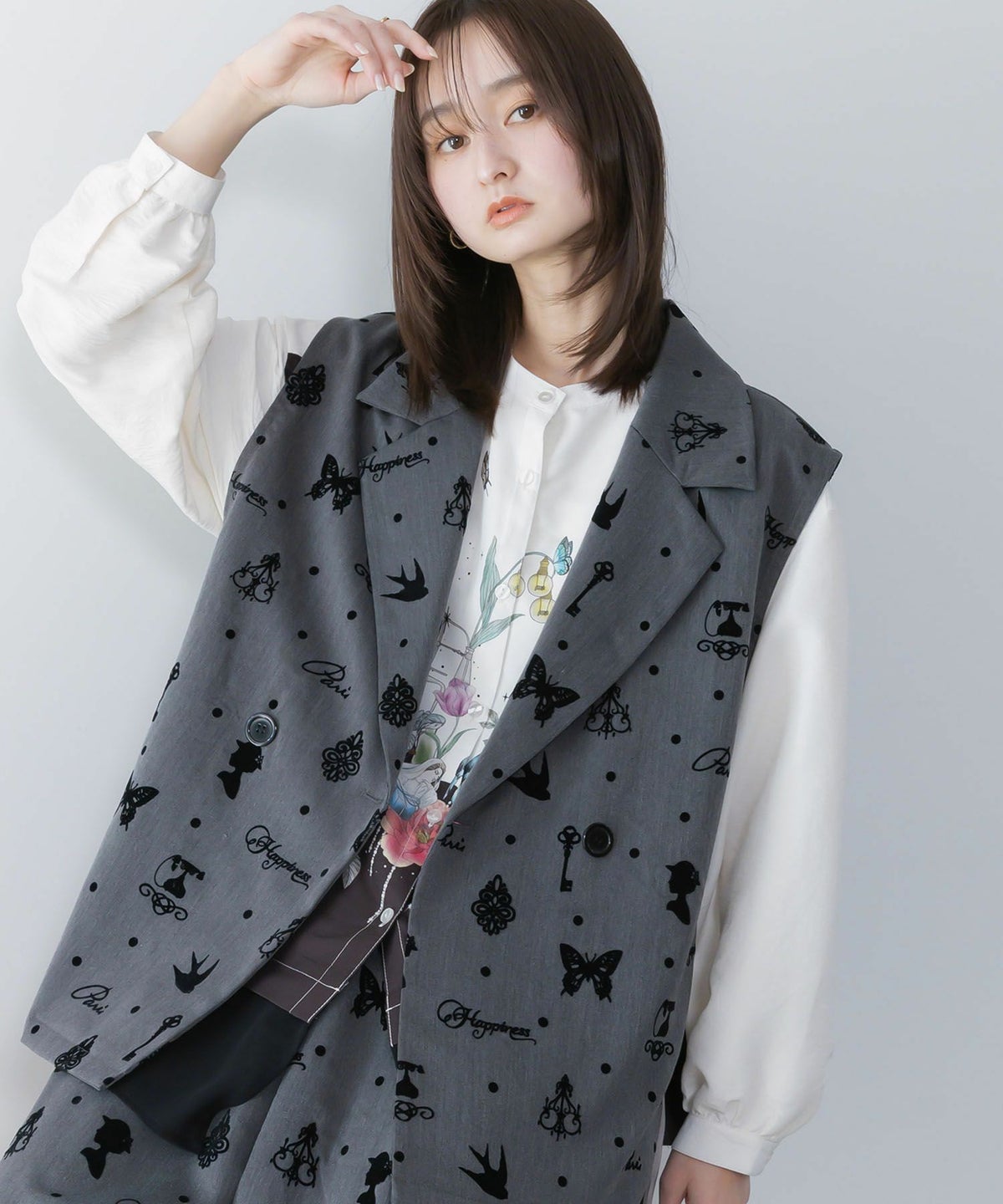 アンティーク調フロッキープリントベスト-1