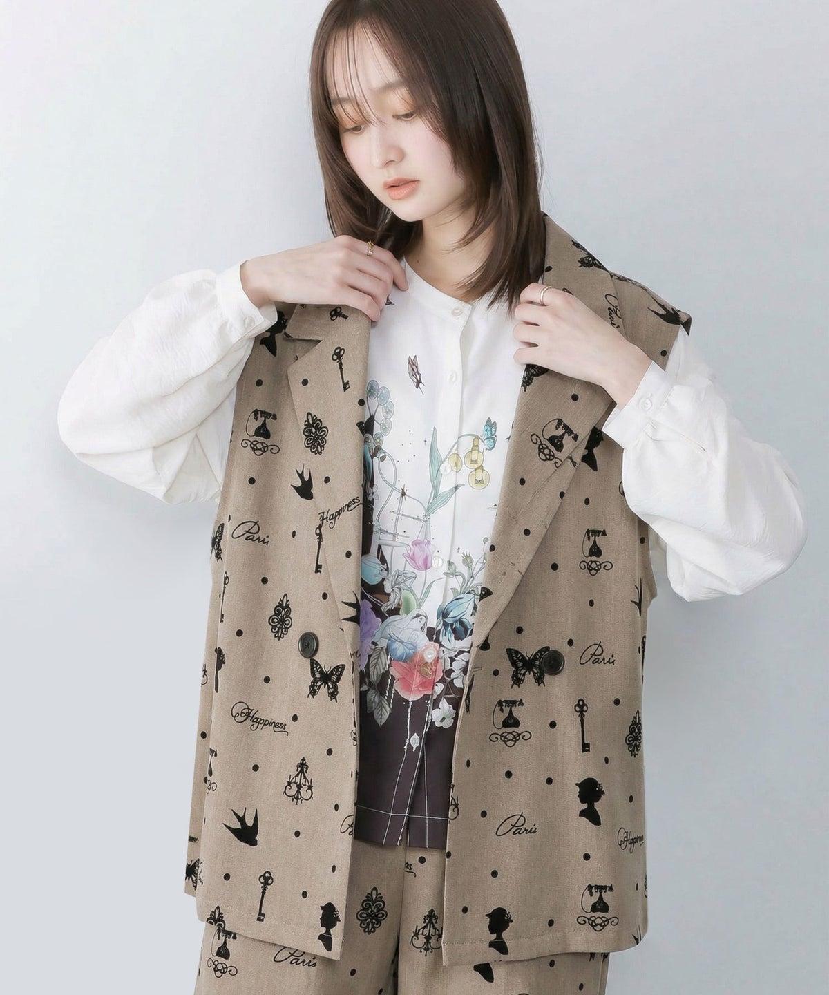 アンティーク調フロッキープリントベスト-1