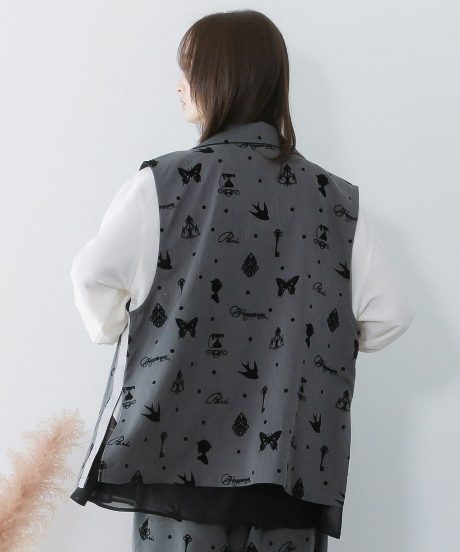 561210：アンティーク調フロッキープリントベストの通販-ScoLar