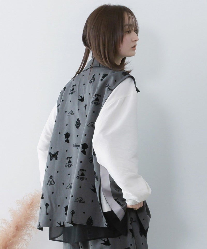 アンティーク調フロッキープリントベスト-6