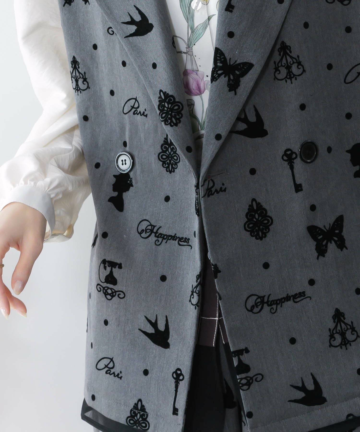 561210：アンティーク調フロッキープリントベストの通販-ScoLar