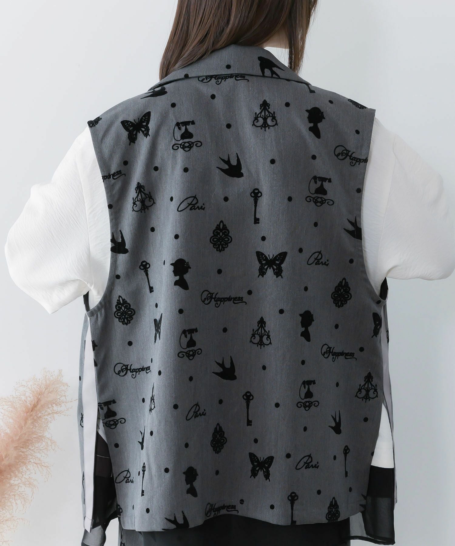 561210：アンティーク調フロッキープリントベストの通販-ScoLar