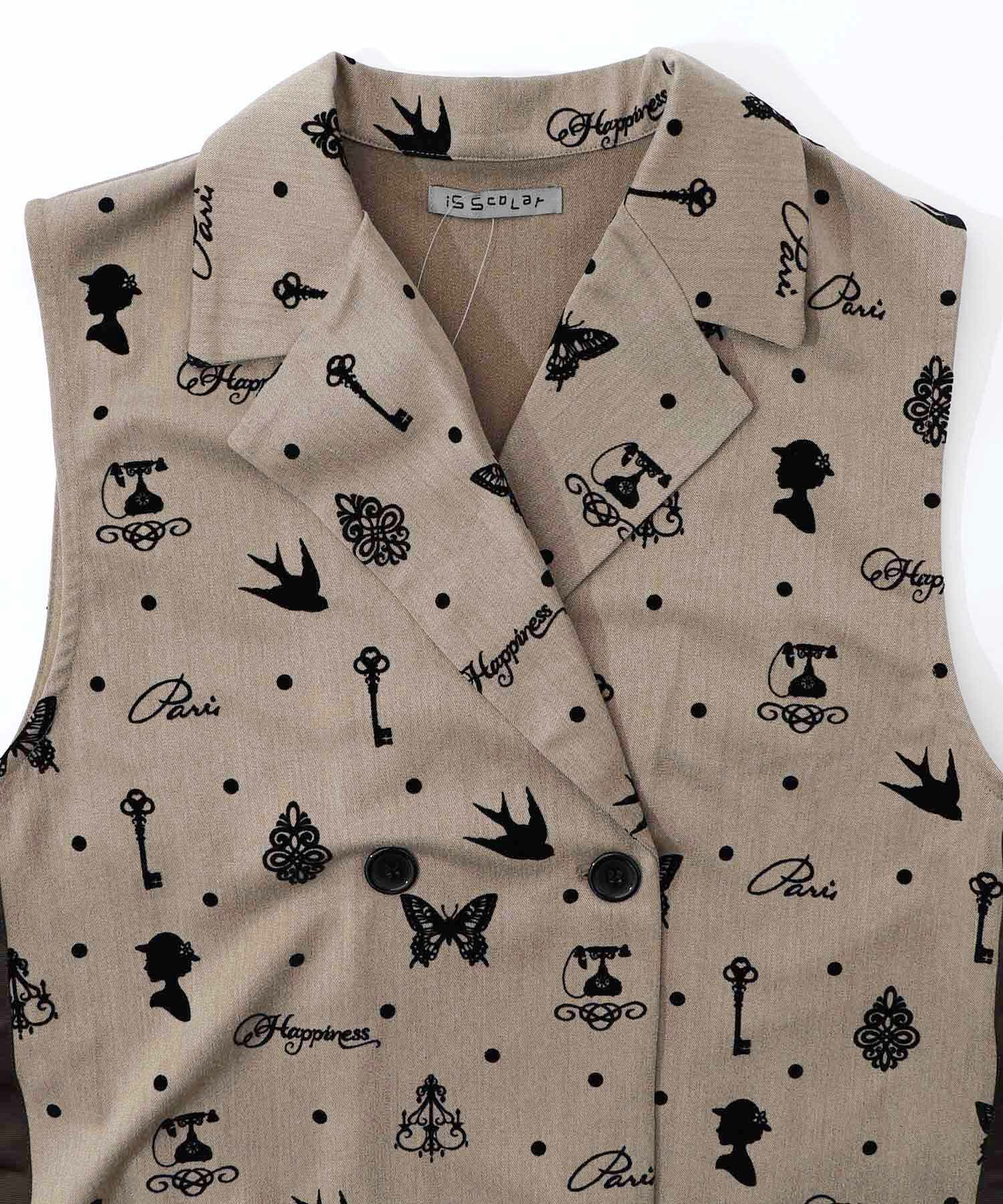 561210：アンティーク調フロッキープリントベストの通販-ScoLar