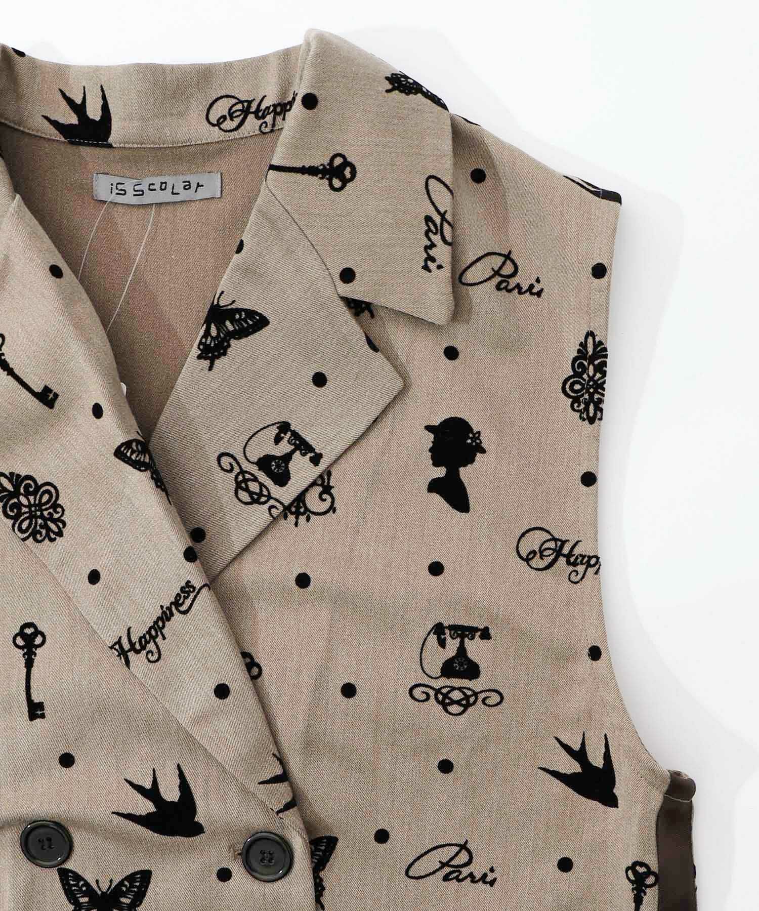 561210：アンティーク調フロッキープリントベストの通販-ScoLar