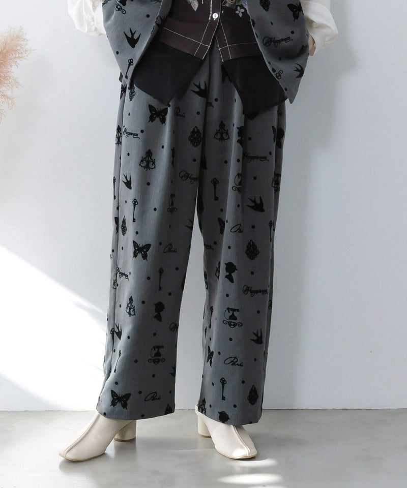 アンティーク調フロッキープリントパンツ-1