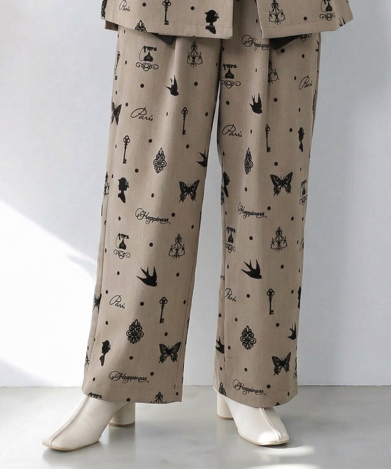 アンティーク調フロッキープリントパンツ-1