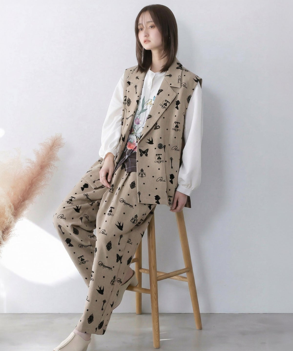 アンティーク調フロッキープリントパンツ-2