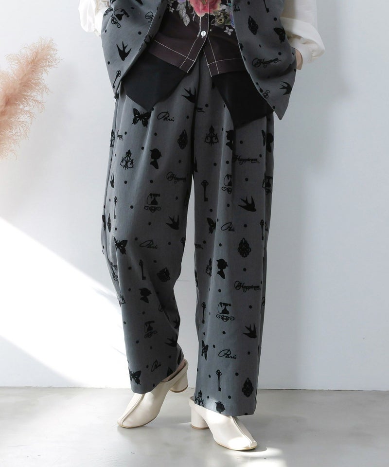 アンティーク調フロッキープリントパンツ-3