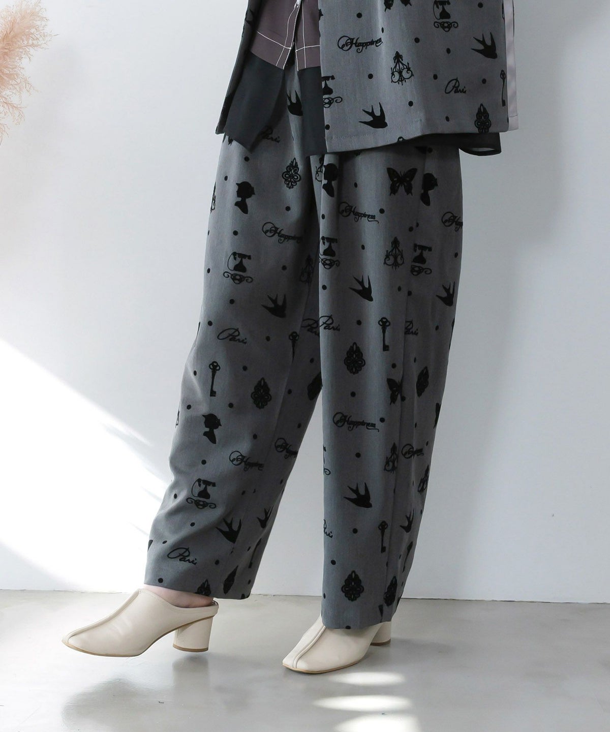 アンティーク調フロッキープリントパンツ-4