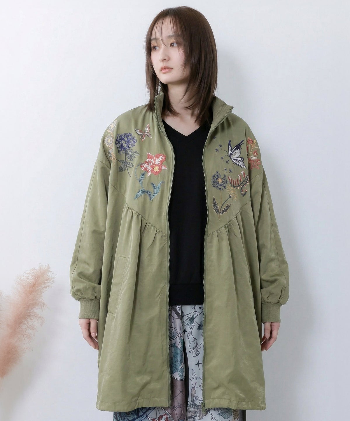 リボン×花刺繍ドルマンスリーブブルゾン-1