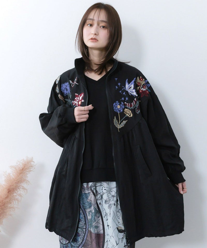 リボン×花刺繍ドルマンスリーブブルゾン-3