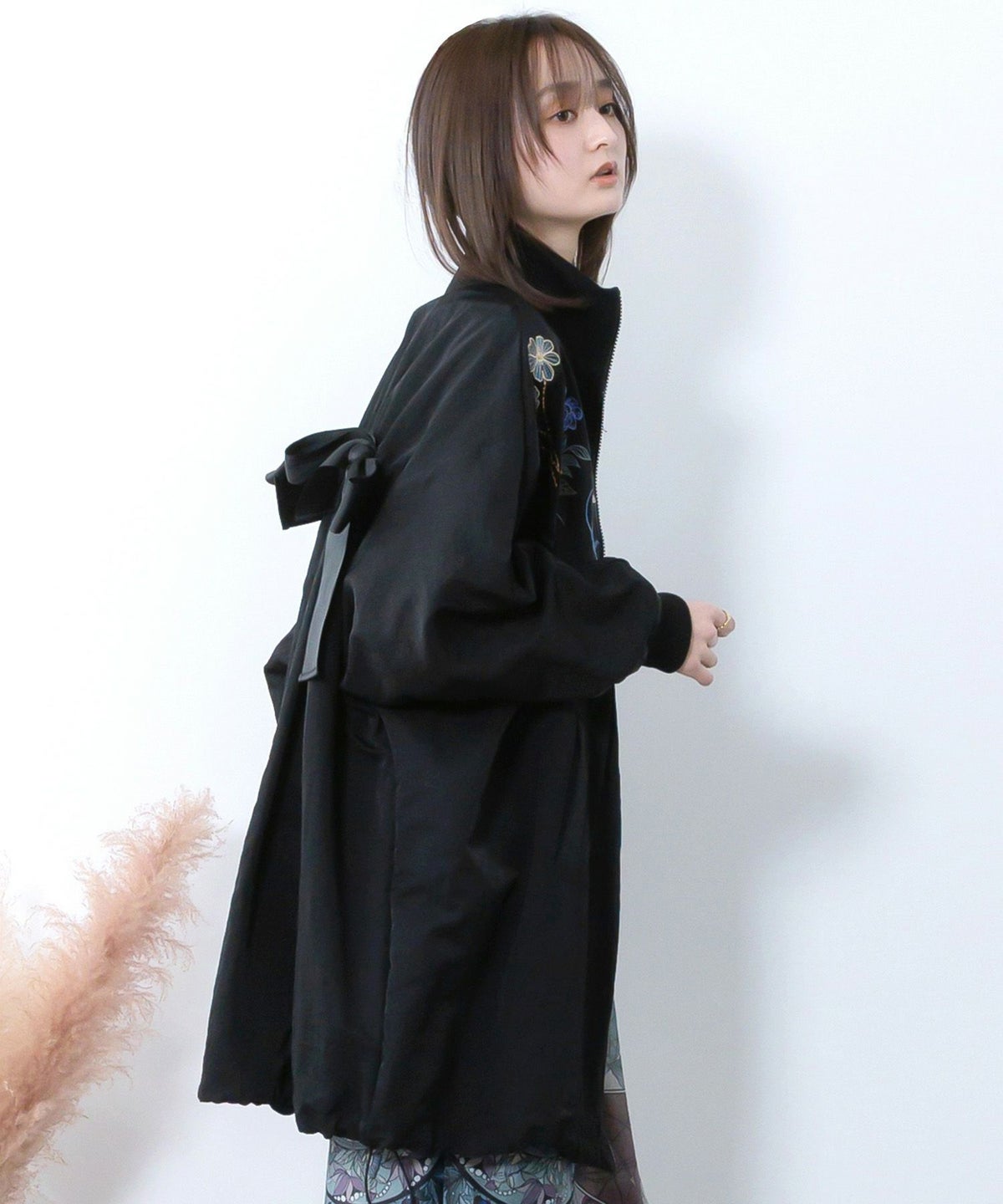 リボン×花刺繍ドルマンスリーブブルゾン-6