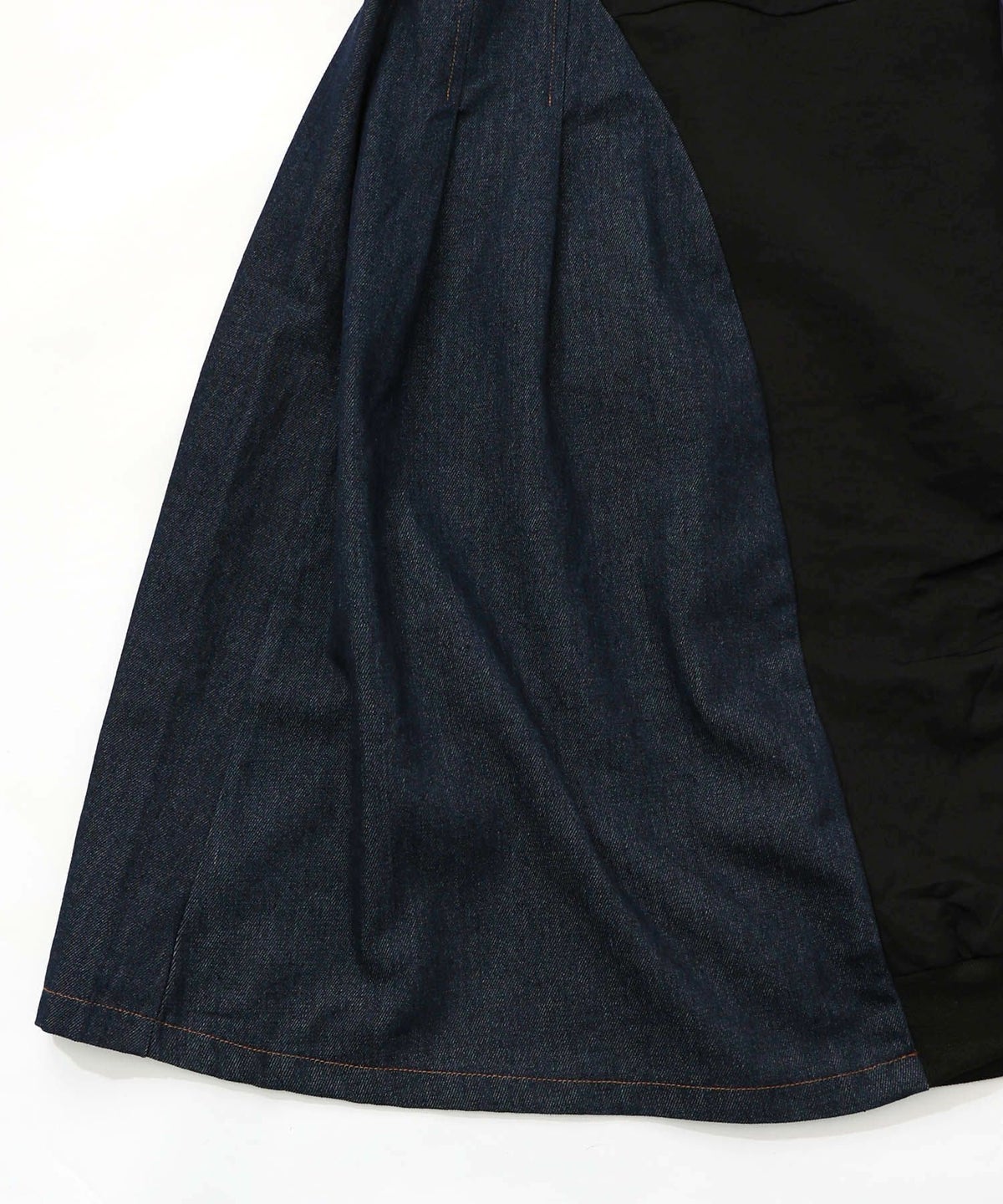 蝶鍵モチーフ刺繍 ナイロン×デニム切替配色スカート-16