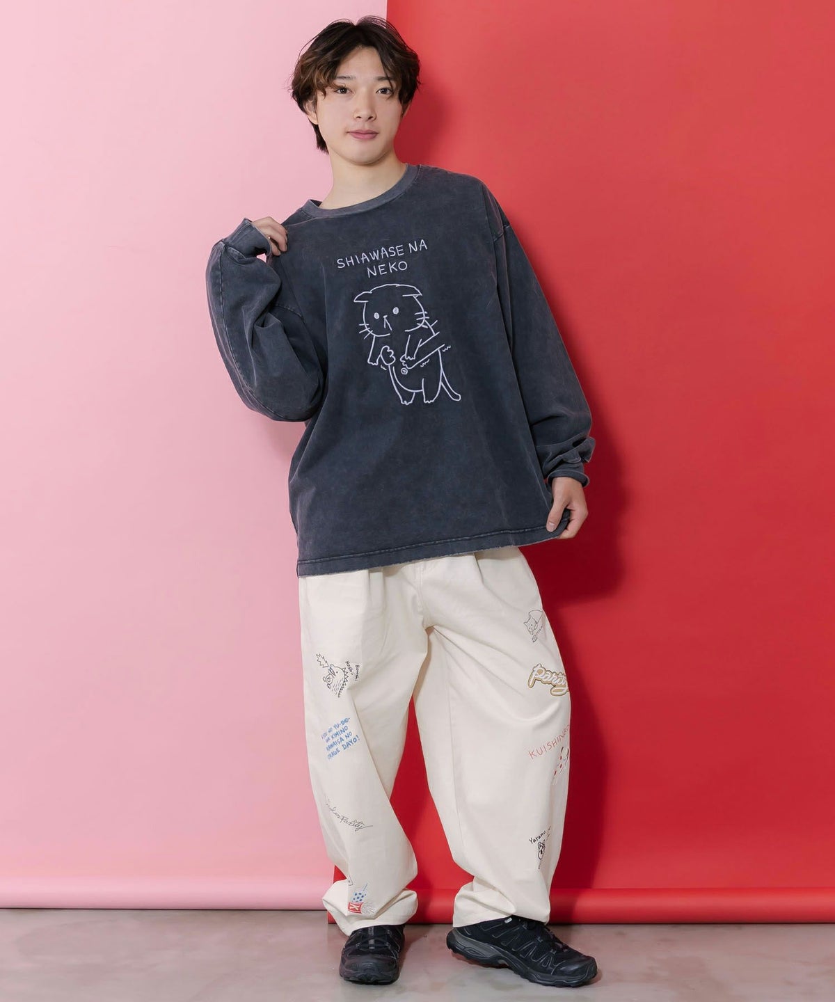 正月太りネコ柄刺繍ヴィンテージ風プルオーバー-2