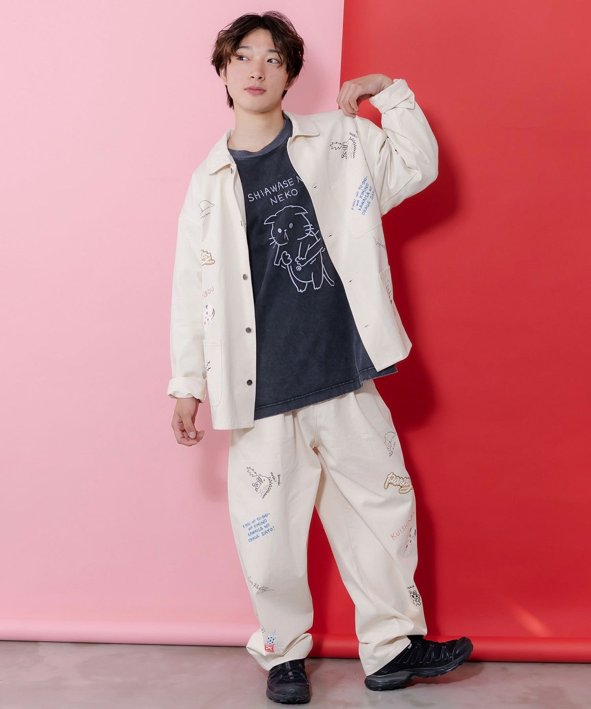 正月太りネコ柄刺繍ヴィンテージ風プルオーバー-9