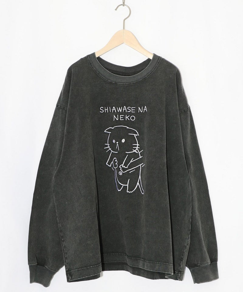 正月太りネコ柄刺繍ヴィンテージ風プルオーバー-10