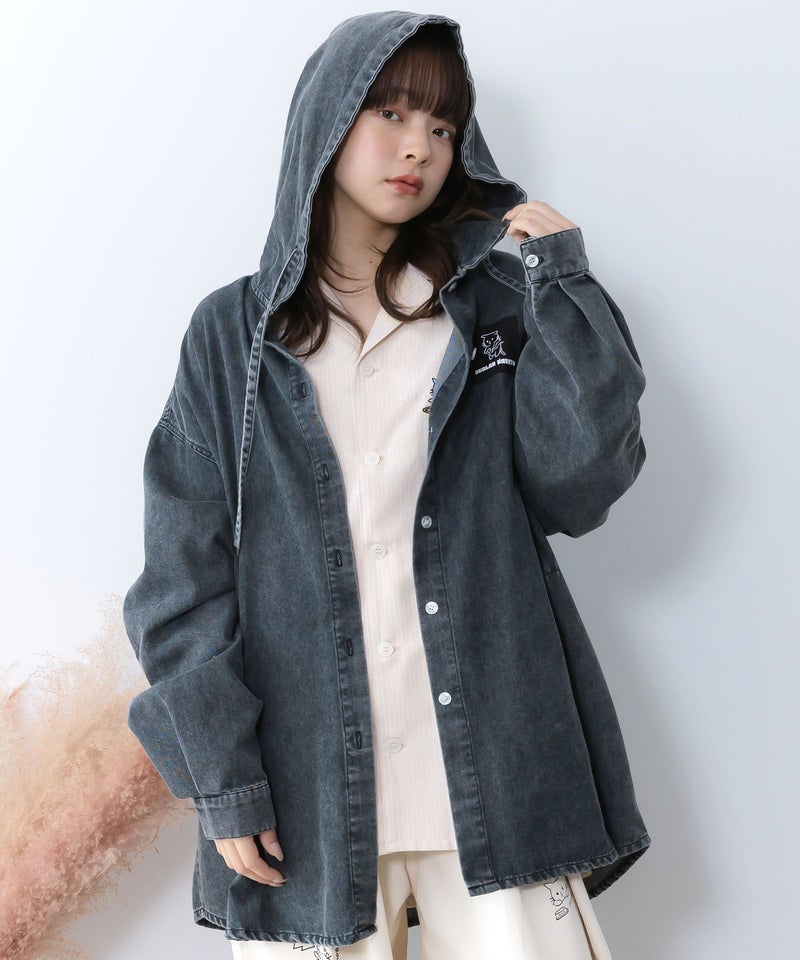 正月太りネコ柄デニムorチェックシャツパーカー-1