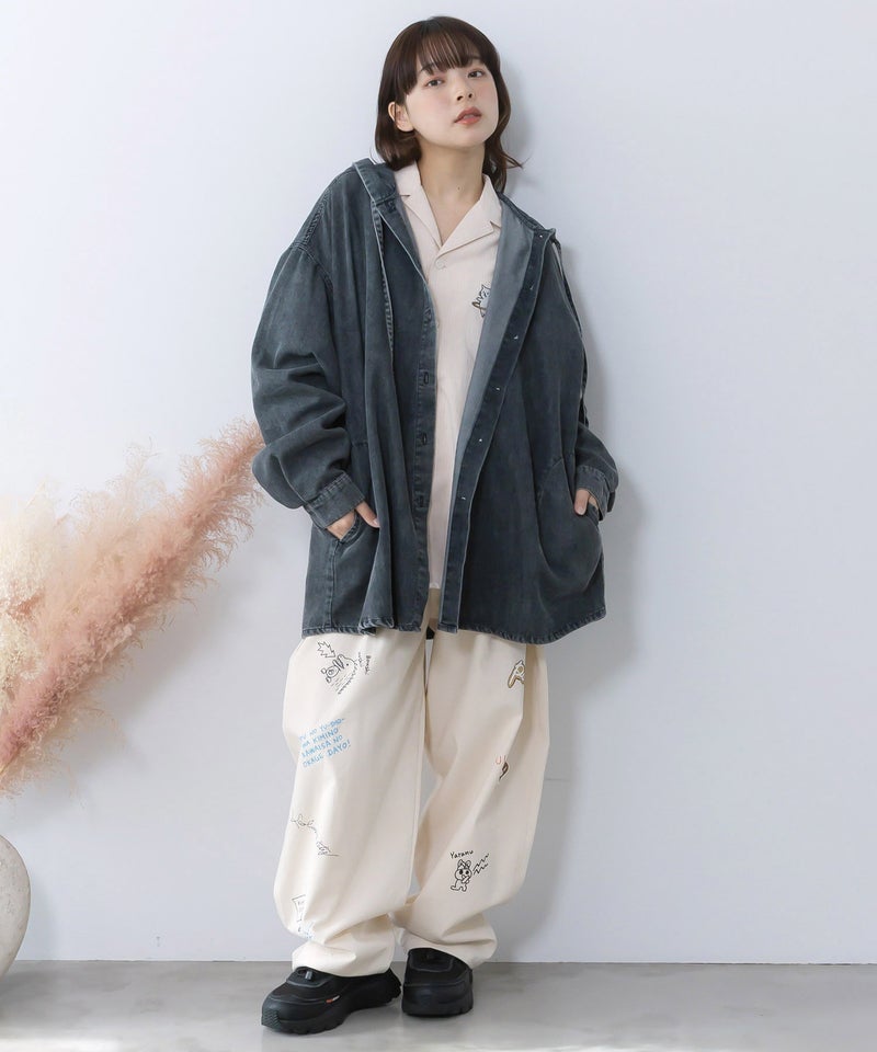 正月太りネコ柄デニムorチェックシャツパーカー-2