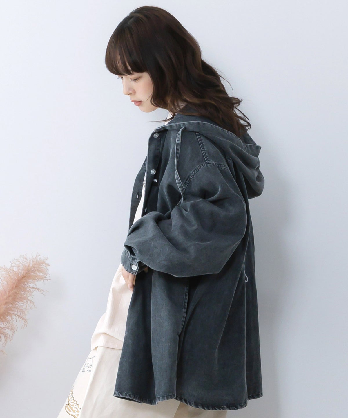 正月太りネコ柄デニムorチェックシャツパーカー-4