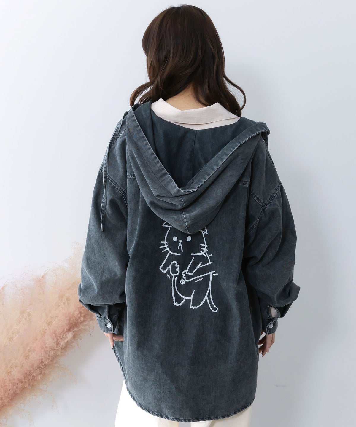 正月太りネコ柄デニムorチェックシャツパーカー-5