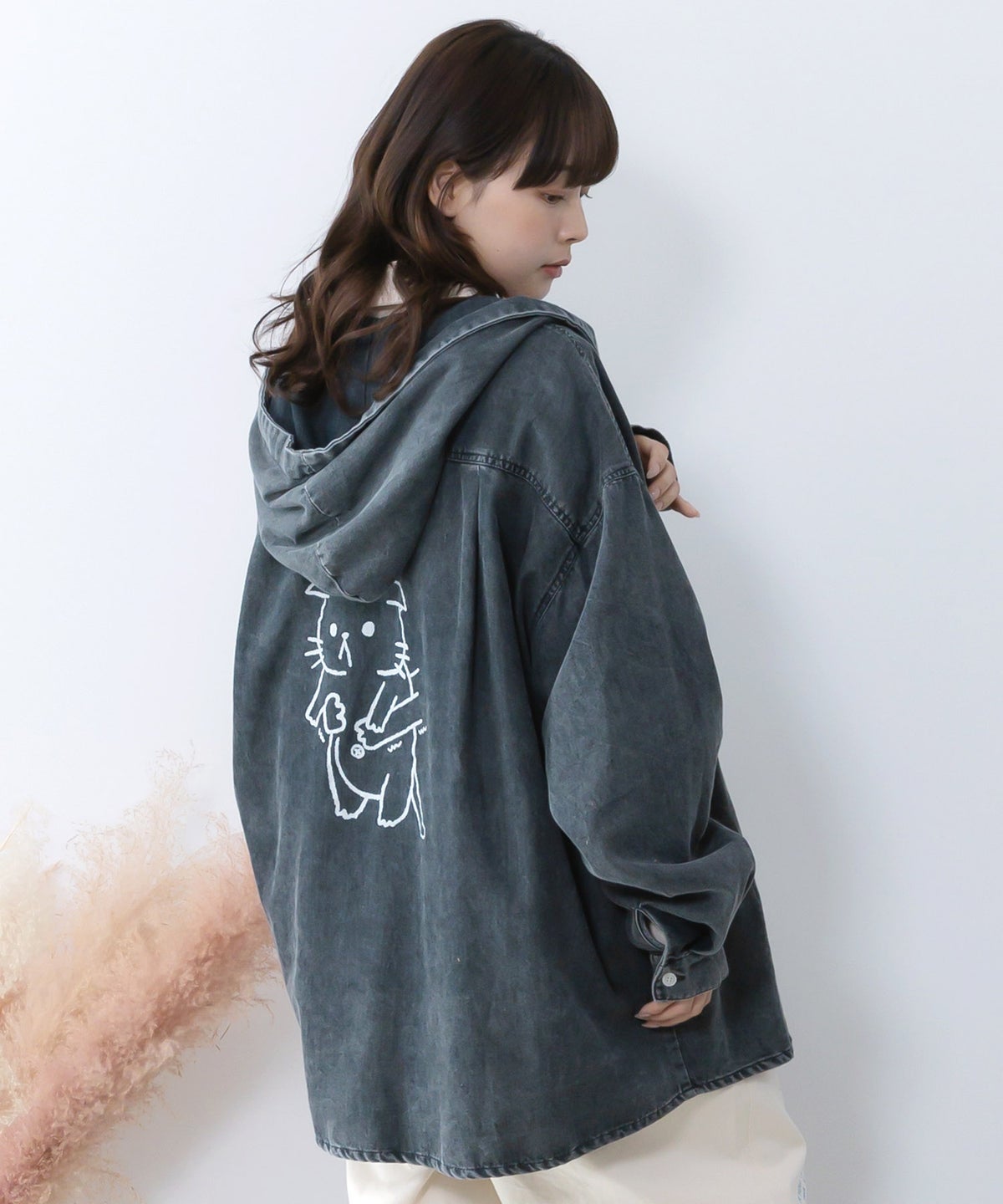 正月太りネコ柄デニムorチェックシャツパーカー-6