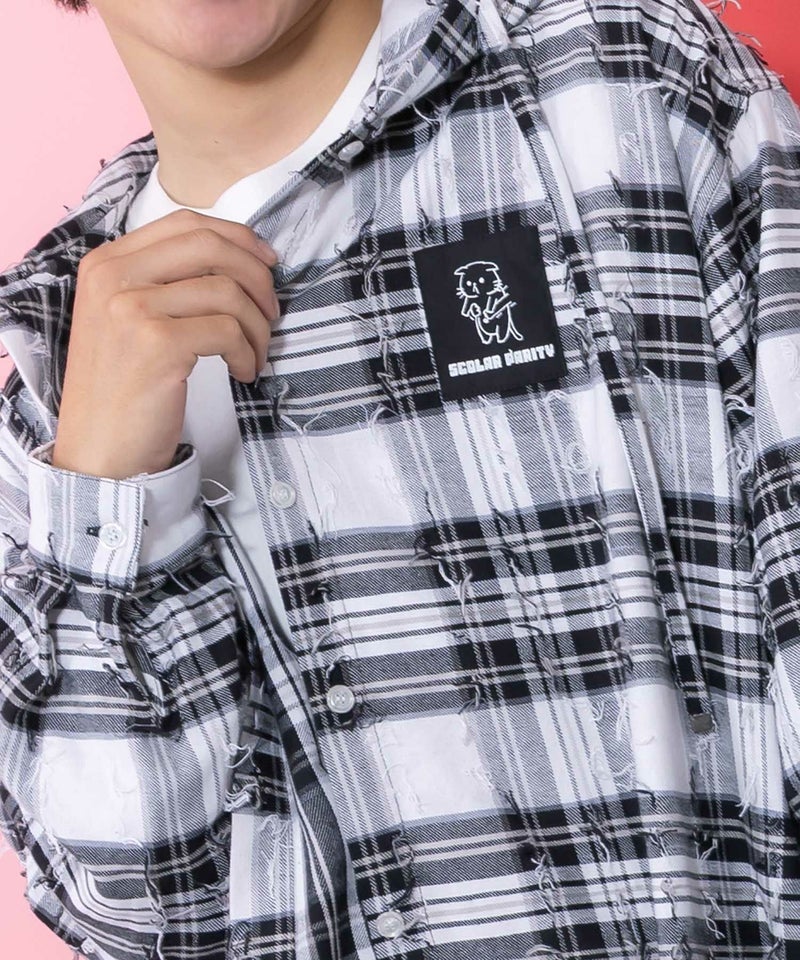 正月太りネコ柄デニムorチェックシャツパーカー-7