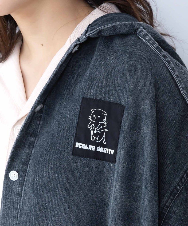 正月太りネコ柄デニムorチェックシャツパーカー-7