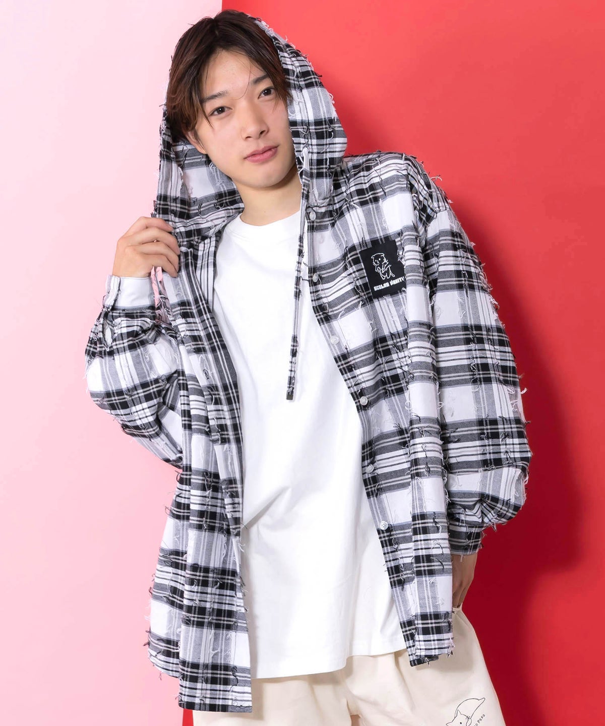 正月太りネコ柄デニムorチェックシャツパーカー-10