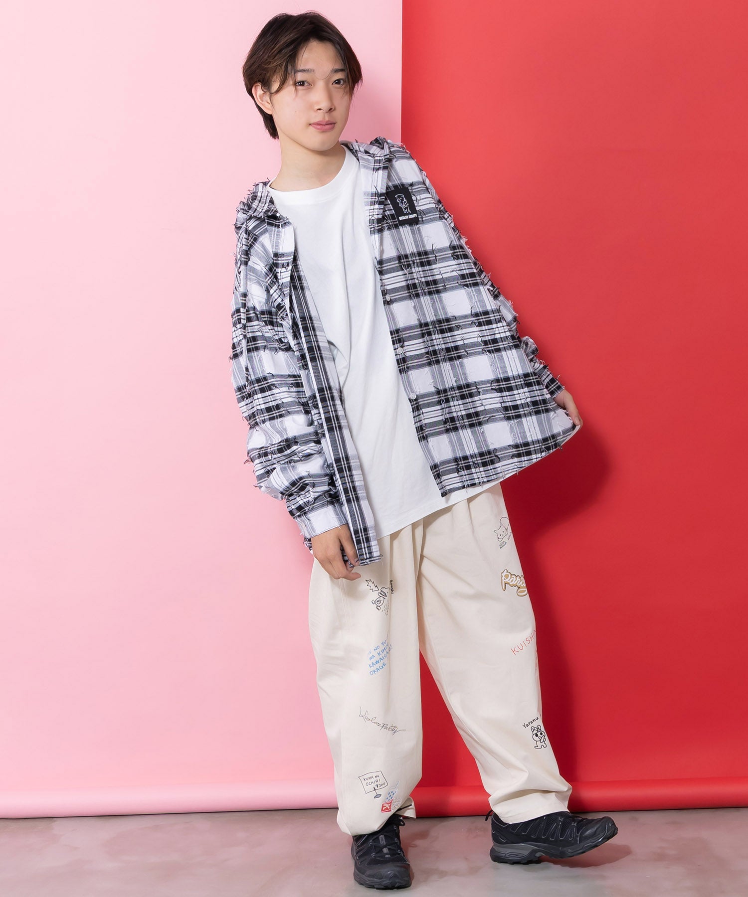 361103：正月太りネコ柄デニムorチェックシャツパーカーの通販-ScoLar