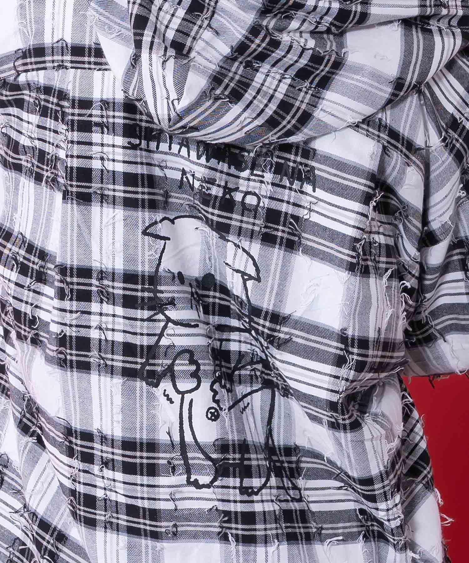 361103：正月太りネコ柄デニムorチェックシャツパーカーの通販-ScoLar