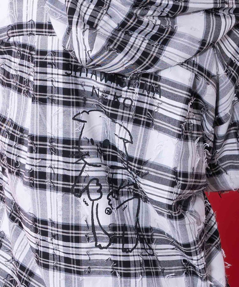 正月太りネコ柄デニムorチェックシャツパーカー-12