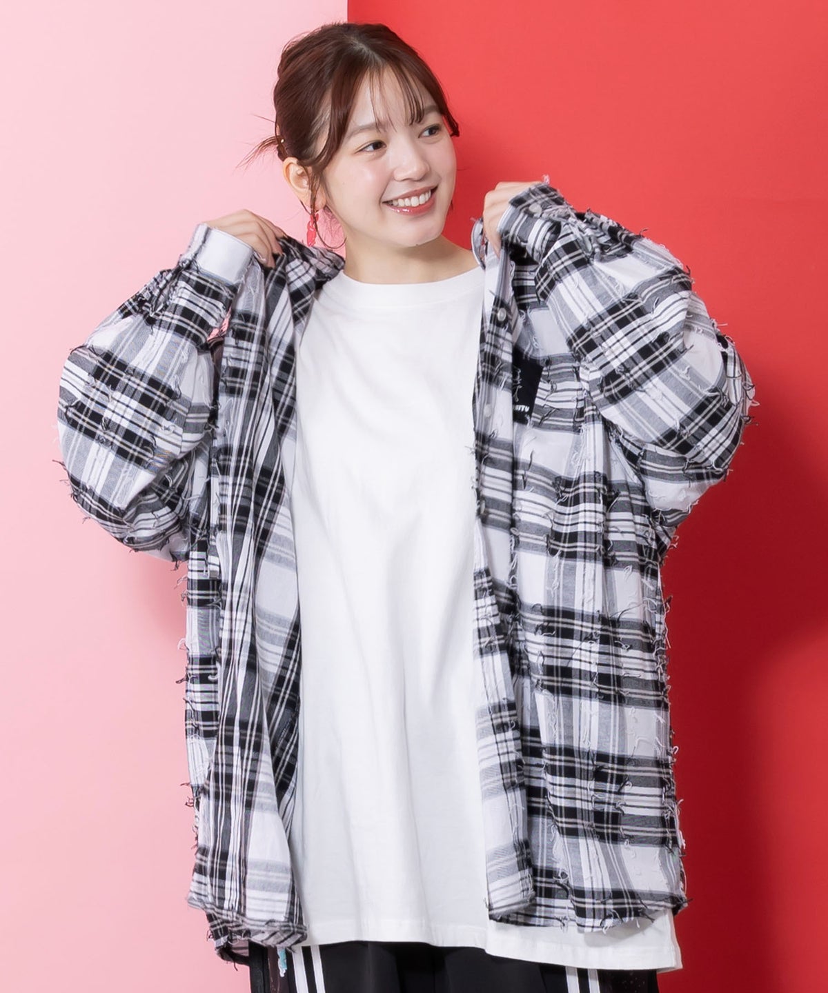 正月太りネコ柄デニムorチェックシャツパーカー-13