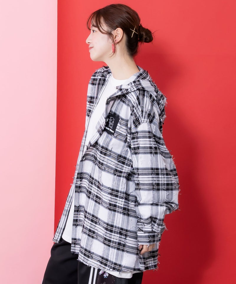 正月太りネコ柄デニムorチェックシャツパーカー-15