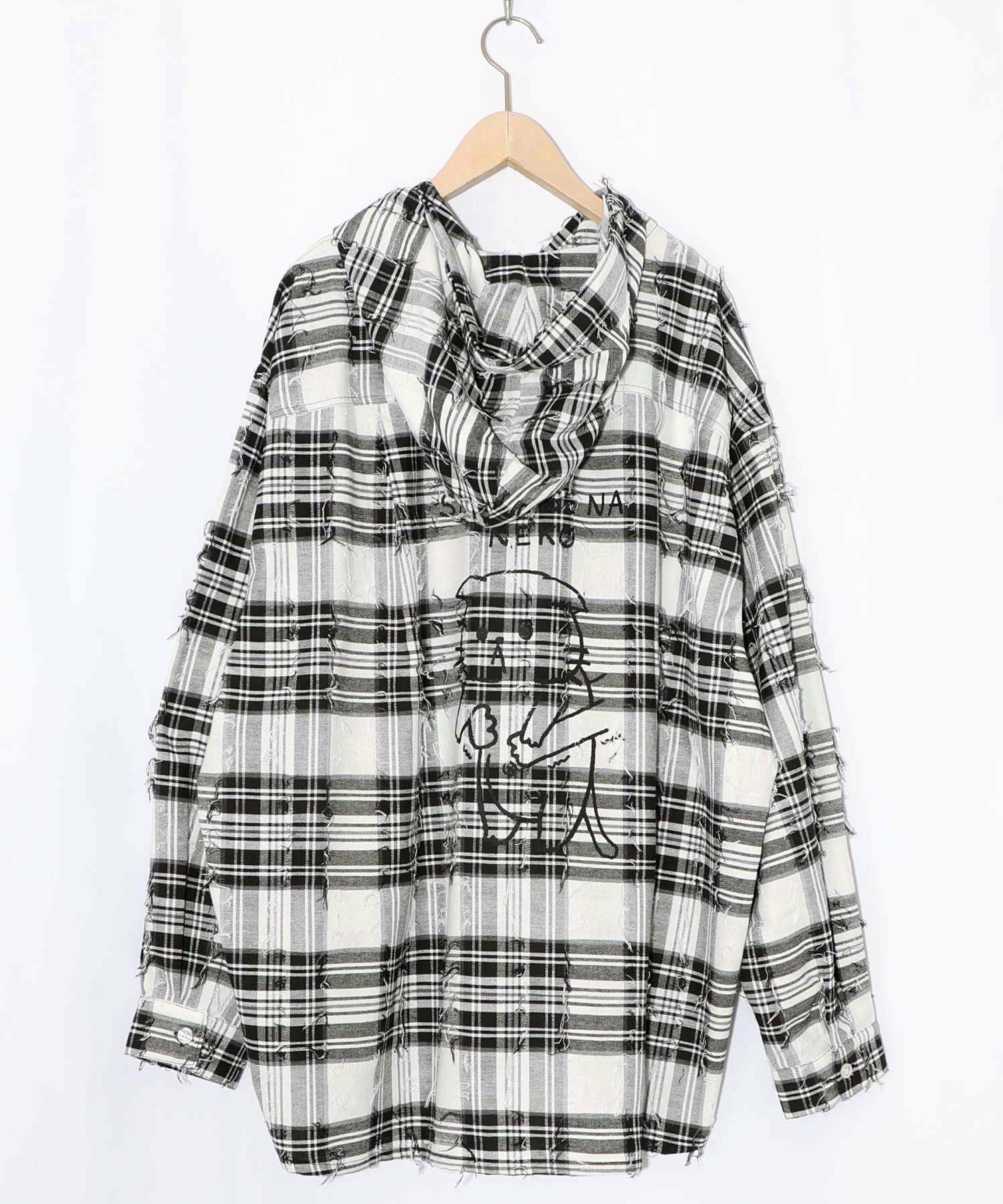 361103：正月太りネコ柄デニムorチェックシャツパーカーの通販-ScoLar