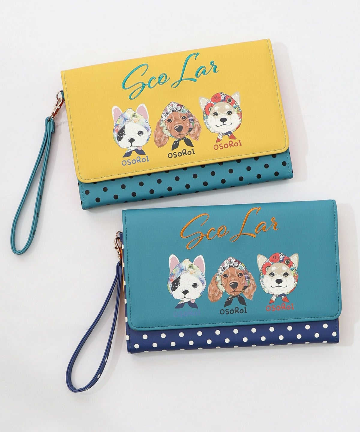 頭巾わんちゃん×ドット柄 ロゴ刺繍入りマルチケース-24