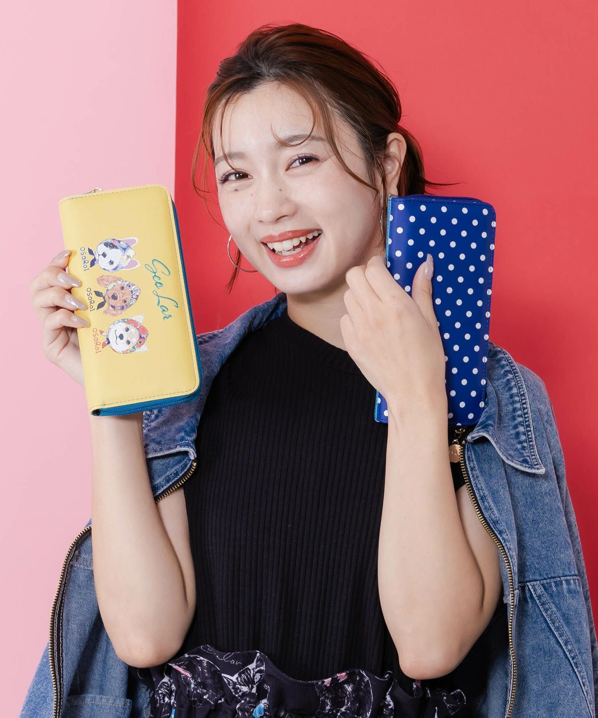 頭巾わんちゃん×ドット柄 ロゴ刺繍入り長財布-1