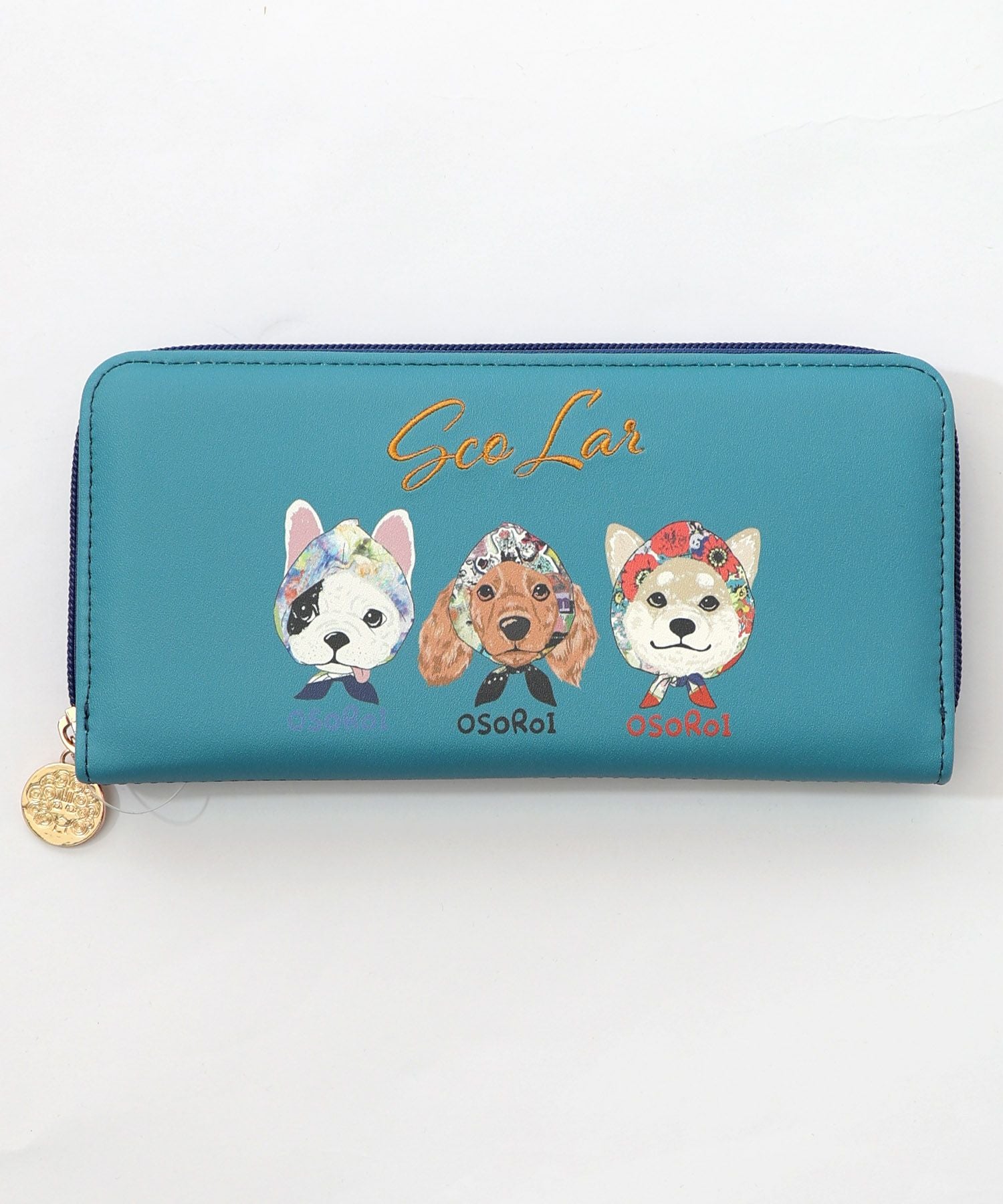SC81-11：頭巾わんちゃん×ドット柄 ロゴ刺繍入り長財布の通販-ScoLar