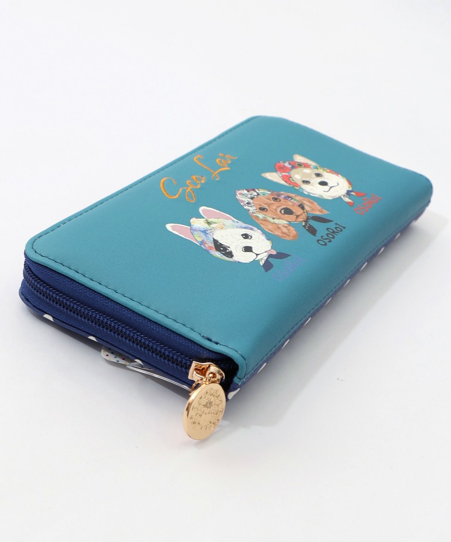 ワンちゃん　長財布 SC81-11：頭巾わんちゃん×ドット柄 ロゴ刺繍入り長財布の通販-ScoLar