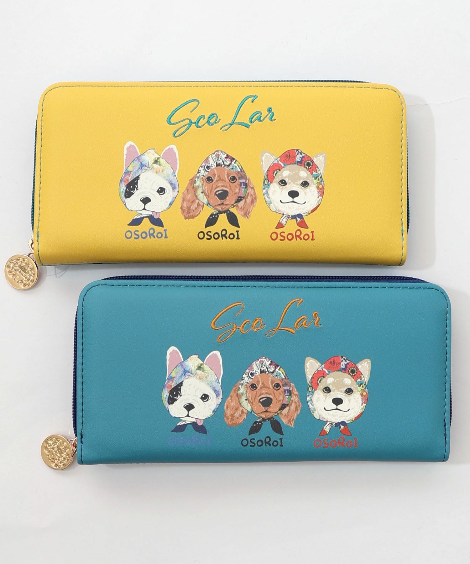 SC81-11：頭巾わんちゃん×ドット柄 ロゴ刺繍入り長財布の通販-ScoLar